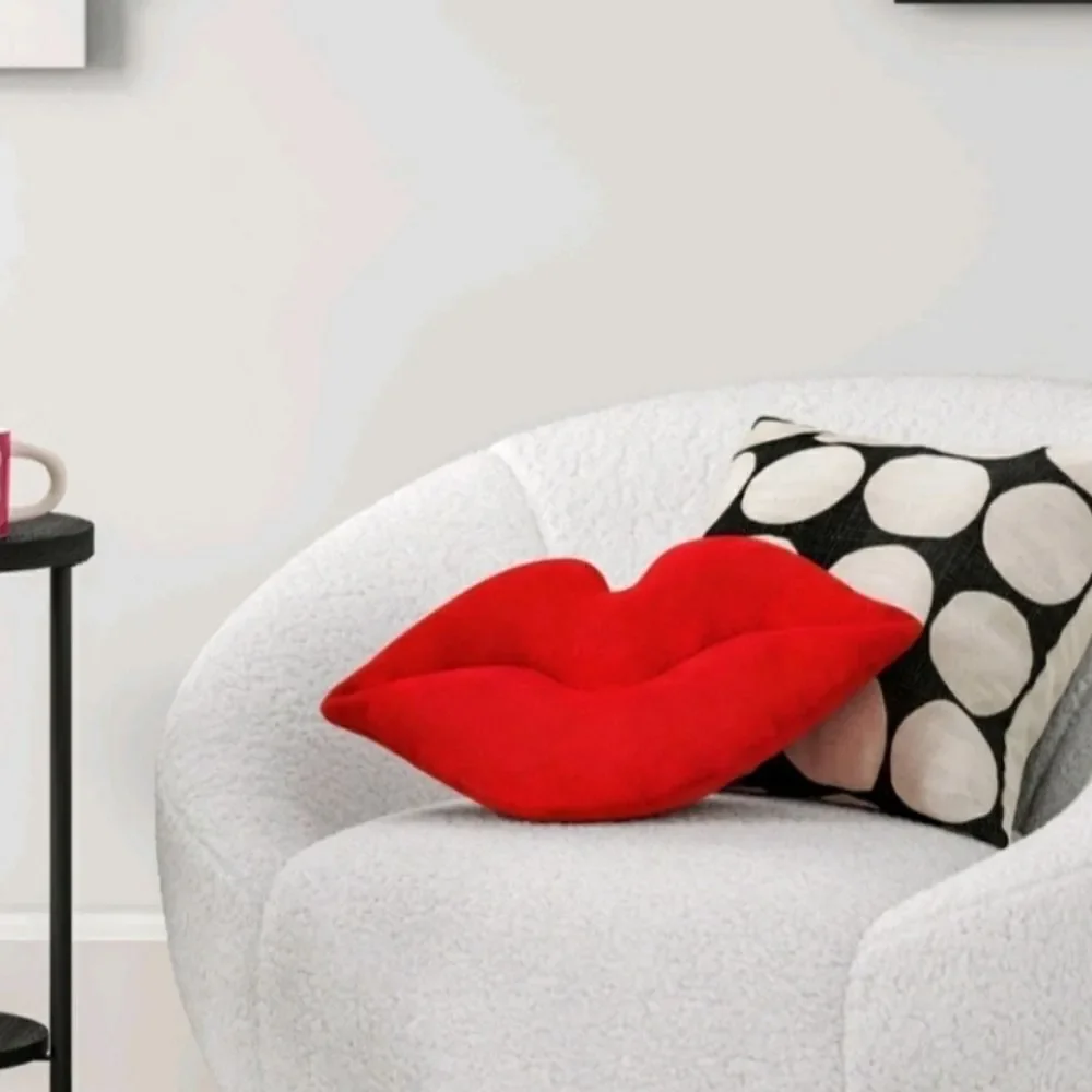 Valentine's Day Decor Bundle of Lips Throw Pillow and Feathery Friends Bird, New